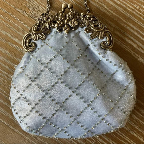 Jessica McClintock Handbags - Jessica McClintock Light Blue Beaded Shoulder Bag W/Chain Strap Vintage Inspired